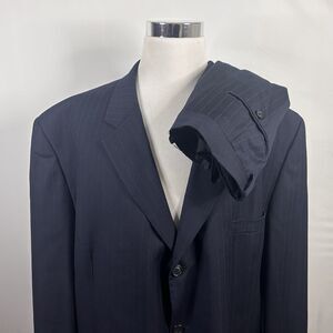 Paulo Solari 54L Athletic Fit Suit 46x32 Wool Navy Pinstriped Three Button